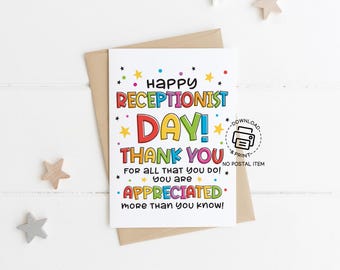 Receptionist Day Greeting Card Printable, Thank You for All That You Do, Office Staff Appreciation Card, Instant Download Sign