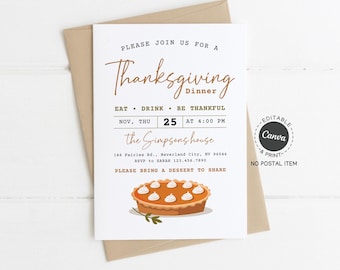 Thanksgiving Dinner Invitation Printable: Fall Party Invite for Friendsgiving or Family Gathering