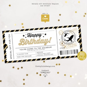 Aquarium Ticket Geschenkgutschein Geburtstag, druckbare Überraschungskarte, Aquarium Trip Ticket Vorlage, bearbeitbare Geburtstag Coupon Vorlage