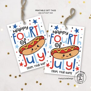 4th of July Gift Tag: Hot Dog Illustration, Red White Blue Stars (Digital Download)