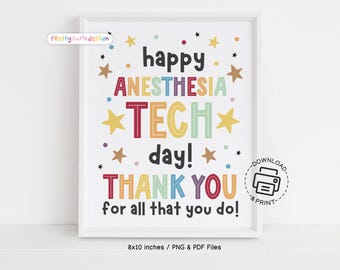 Anesthesia Technician Appreciation Sign, Printable Happy Anesthesia Tech Day Poster, Instant Download Thank You Gift Decor