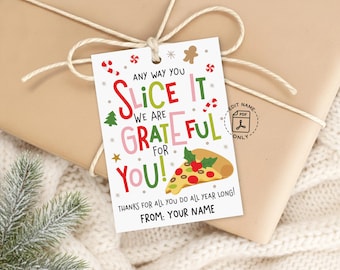 Pizza Christmas Tags, Grateful For You Printable, Classroom Appreciation Labels, Digital Download
