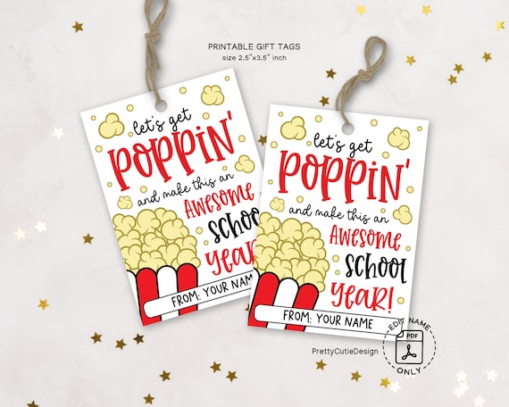 Popcorn Back to School Gift Tag Printable: Teacher Student Treat (PDF Download)