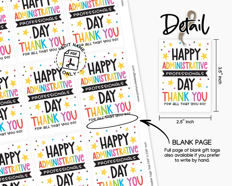 Administrative Professionals Day Tag Printable, Admin Professionals Printable Gift Tags, Administrative Day Thank You Tag, Employee Gift Tag