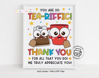 Teacher And Staff Appreciation Week Tea Bar Sign Printable, TEA-riffic Appreciation Sign, School PTO PTA Teacher Luncheon Food Table Sign