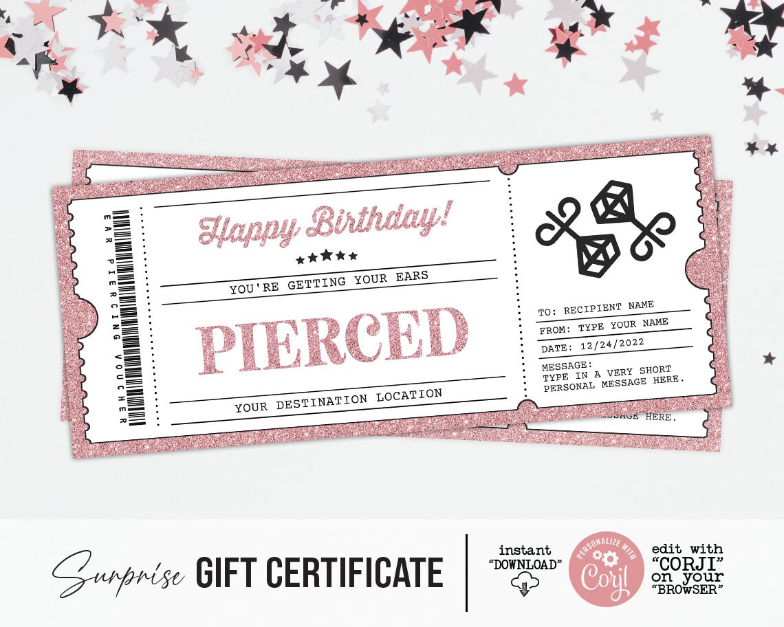 Ear Piercing Gift Certificate Template Free Martin Printable Calendars