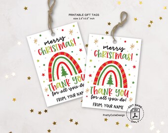 Christmas Rainbow Gift Tags: Teacher Thank You Labels (PDF)