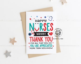 Nurse Appreciation Card, Happy Nurses Week Card Printable, Nurse Greeting Card, Thank You Nurse Card, Nurse Appreciation Gifts
