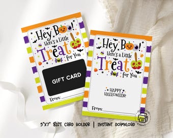 Halloween Gift Card Holder Printable, Hey Boo Here's a Little Treat Gift Tag, Cute Halloween Appreciation Card, Teacher Coffee Card Holder
