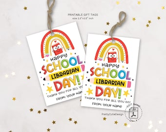 Printable Library Teacher Gift Tags, School Librarian Appreciation Tags, Thank You Tags for Librarians, PTO PTA Gift Idea