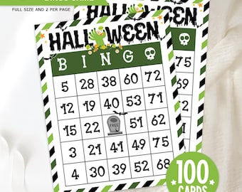 Halloween Bingo Game Printable: 100 Unique Cards, Spooky Fonts (Digital Download)