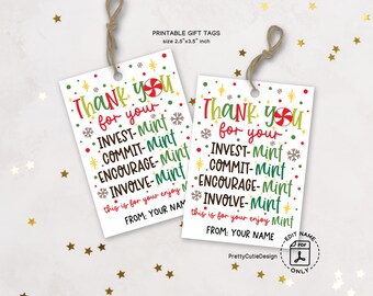 Christmas Thank You Tags Printable: Mint Pun Favor labels for Coworker or Teacher Appreciation