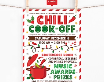Chili Cook Off Flyer, Office Holiday Potluck Invitation, Company Event Canva Template