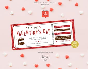 Valentine's Day Shopping Spree Gift Certificate Template, Editable Surprise Shopping Day Ticket, Digital Download Valentine's Day Coupon