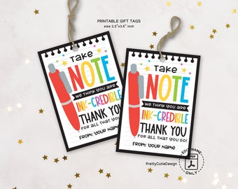 Teacher Appreciation Tags Pens, Take Note Teacher Appreciation Week Gift in Bulk, Teacher Appreciation Tags Printable, Teacher Supplies Tags