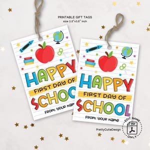 Happy First Day of School Gift Tag for Students Teachers, Back to School Treat Bag Tag Printable, Classroom Favor Tag Instant Download