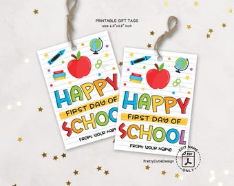 Happy First Day Of School Tag, Back To School Gift Tags, New School Year Teacher Gift Tag, First Day Back To School, Teacher First Day Gift