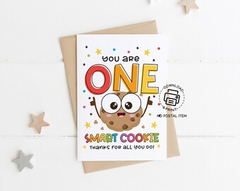 Teacher Appreciation Week Smart Cookie Card, Printable Thank You Card for Teachers, Cute Cookie Design, Instant Download