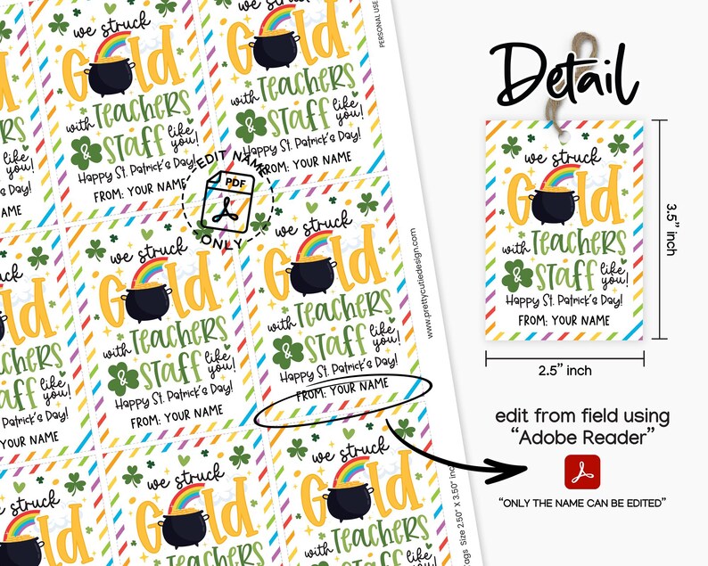 St Patricks Day We Struck Gold Teacher Staff Appreciation Tags, Happy St Patricks Teacher Appreciation Tag, School PTO PTA Treat Bag Tags