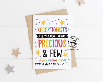 Receptionist Day Greeting Card Printable, Precious and Few Appreciation Card, Office Thank You Card, Admin Day Gift Tag Download
