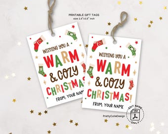 Christmas Gift Tags, Warm Cozy Stockings, Printable Holiday Labels (PDF)