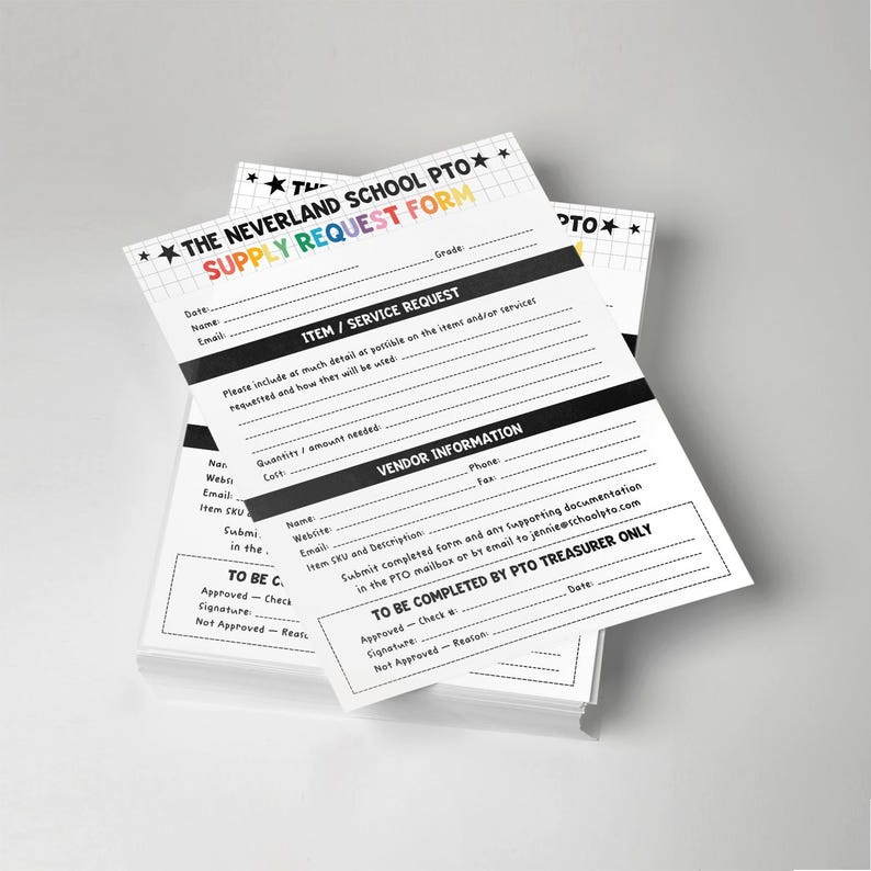 Pto Request Lettering Printable PTA/PTO Supply Request Form Template, Editable Canva School Purchase ...