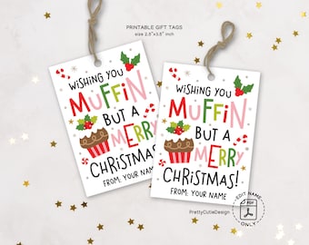 Christmas Muffin Gift Tags Printable, Bakery Treat Labels for Holiday Goodies