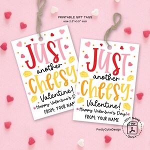 Etiqueta de San Valentín con queso Just Another Cheesy, pez dorado con galletas de queso para imprimir, regalo para niños sin dulces, perfecto para el aula preescolar