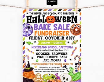 Halloween Bake Sale Flyer Editable, Spooky School Fundraiser Poster Canva Template, Halloween Bake Sale Invitation, Event Printable Download