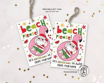 Christmas in July Gift Tags, Beach Please Tags, Santa Summer Gift Tags, Funny Holiday Printable Tags, Pool Party Favor Tags
