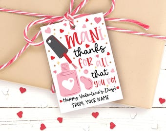 Nail Polish Valentine Gift Tag Printable, Mani Thanks, Treat Bag Label, Digital Download