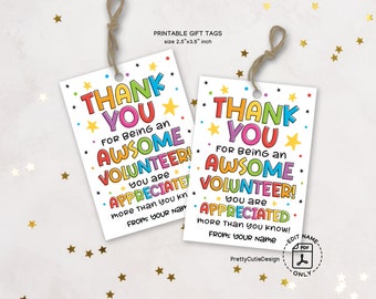 Printable Thank You Volunteer Tags, Volunteer Appreciation Gift Tag Printable, School Volunteer Thank You Tags, Volunteer Appreciation Tags