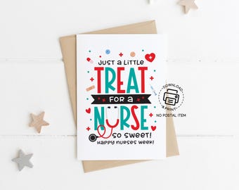 Nurses Week Treat Card Printable, Thank You Card for Nurse, Cute Sweet Appreciation Gift, Instant Download Nurse Greeting