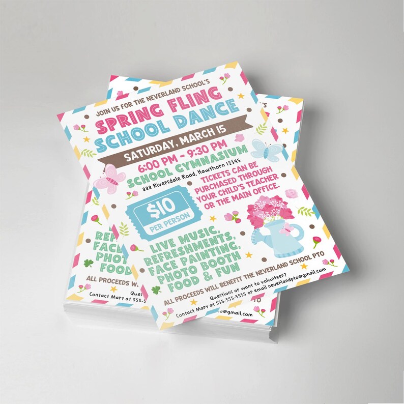 Spring Flyer Butterfly Spring Fling School Dance Flyer Template, PTO Fundraiser Event Poster ...