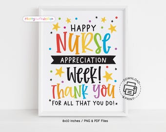 Nurse Appreciation Week Sign Printable, Bright Rainbow Thank You Poster, Nurses Week Decorations, Instant Wall Art for Nurse Gifts