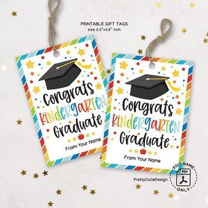 Kindergarten Graduation Gift Tag Printable, Congrats Kindergarten Graduate Favor Tags, Colorful End of School Party Bag Label PDF