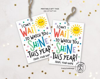 Back to School Gift Tags Printable, Shine Theme Goodie Bag Tags, Student Classroom Favor Tags, First Day of School Treat Labels