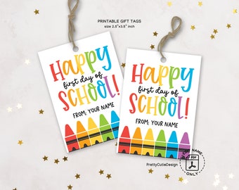 Printable Happy First Day of School Gift Tags, Back to School Goodie Bag Tag, Classroom Favor Tags, First Day Teacher Student Gift Label PDF