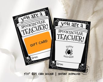 Spooktacular Teacher Gift Card Holder Printable, Halloween Teacher Appreciation Gift, Coffee Cup Gift Card Envelope, Instant Download