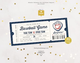 Modèle-cadeau de billet de match de baseball, chèque-cadeau de baseball, billet-cadeau d'anniversaire, bon imprimable pour un billet surprise de saison de baseball