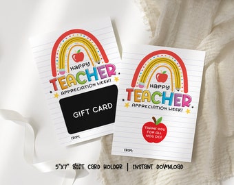 Teacher Appreciation Gift Card Holder, Teacher Appreciation Card, Teacher Appreciation Week Printable Gift Card, Thank You Teacher Card