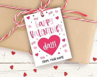 Valentine's Gift Tag Printable, Happy Heart Card, Classroom Treat Favor Label, Digital Download