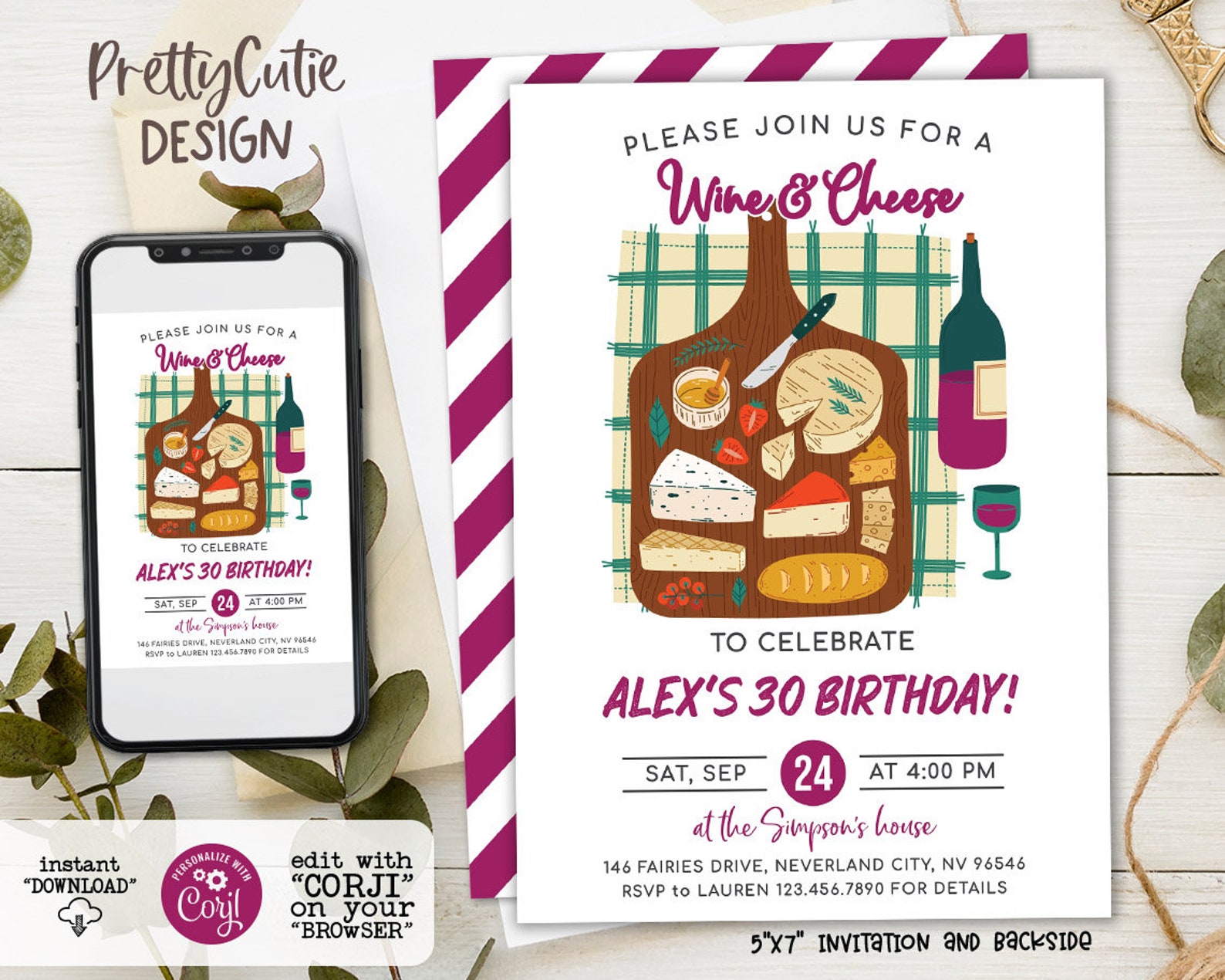 Wine and Cheese Birthday Invitation Wine and Cheese Party Etsy