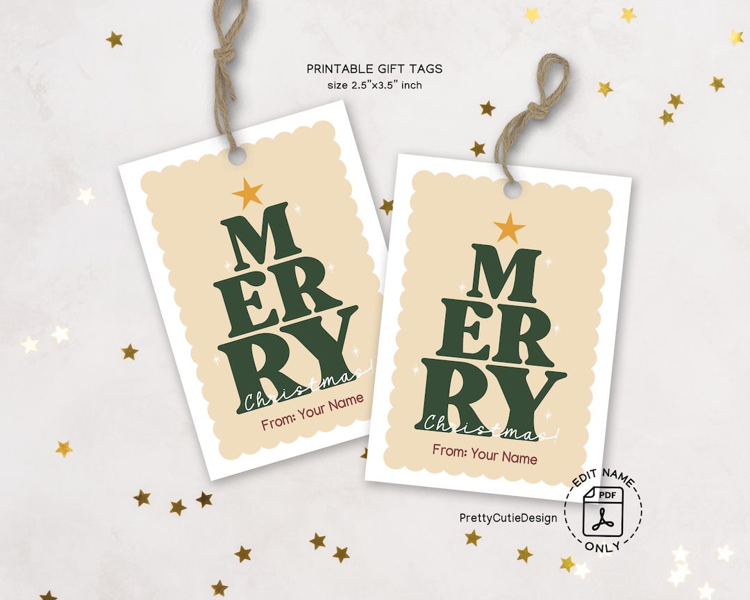 Merry Christmas Gift Tags, Printable Christmas Goodie Bag Tags, Holiday ...