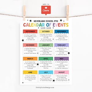 School PTO PTA Yearly Calendar Template, Editable Monthly Events School Planner, Printable PTO Newsletter Canva, School Parent Organization