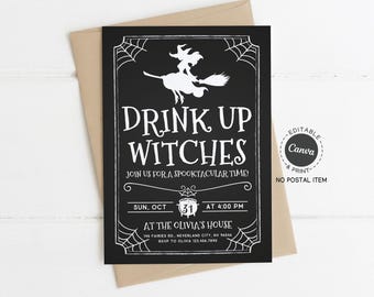 Drink Up Witches Halloween Party Invitation: Editable Witch Theme (Digital Download)