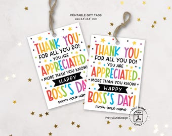 Boss’s Day Gift Tags Printable: Thank You Appreciation Notes for Manager or Employer