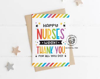Happy Nurses Week Printable Card, Rainbow Thank You Card for Nurse Appreciation, Instant Download Greeting for Healthcare Heroes