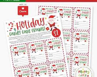 Holiday Candy Cane Grams, Canva Template, School PTO Fundraiser Order Form