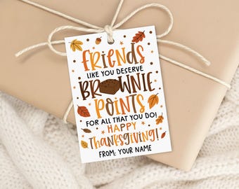 Friendsgiving Gift Tags Printable, Brownie Points Thanksgiving Labels, Funny Friend Appreciation Idea, Digital Download